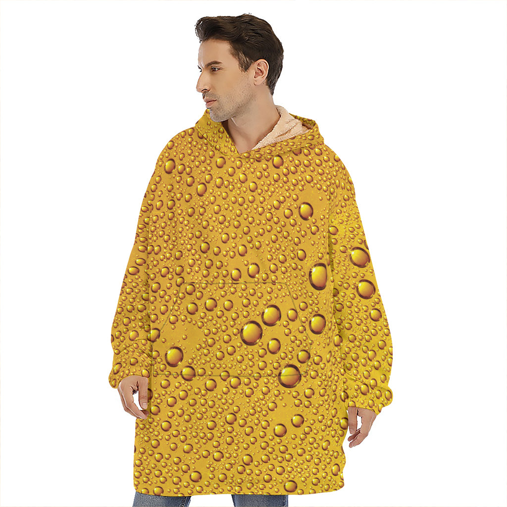Water Drops On Beer Print Hoodie Blanket