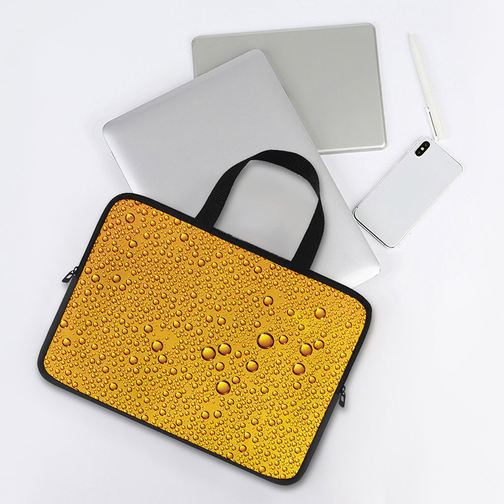 Water Drops On Beer Print Laptop Sleeve With Handle