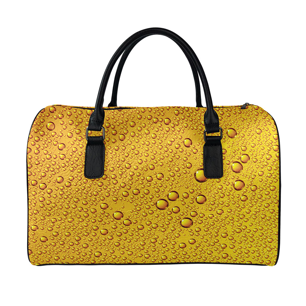 Water Drops On Beer Print Leather Duffle Bag