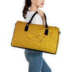 Water Drops On Beer Print Leather Duffle Bag