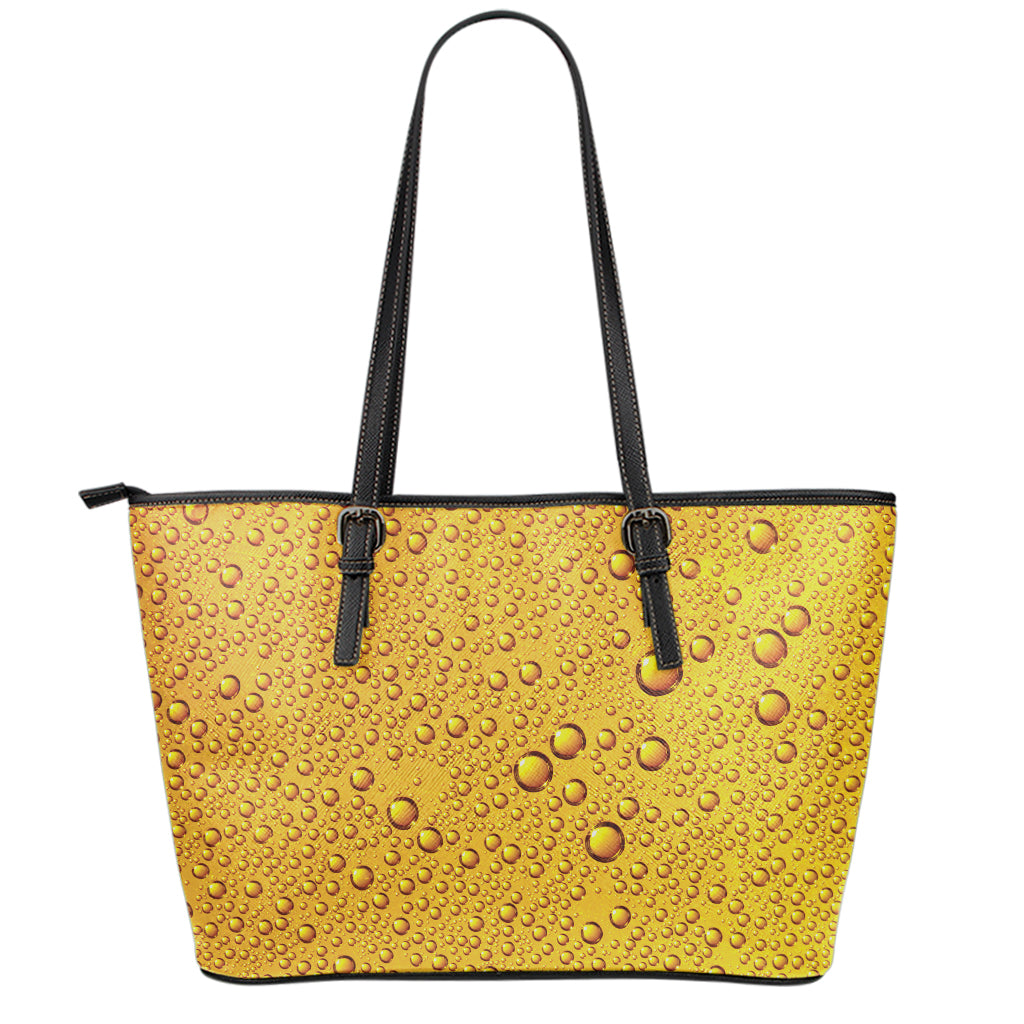 Water Drops On Beer Print Leather Tote Bag