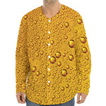 Water Drops On Beer Print Long Sleeve Baseball Jersey