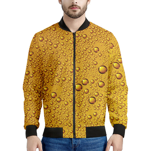 Water Drops On Beer Print Men's Bomber Jacket