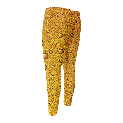 Water Drops On Beer Print Men's Compression Pants