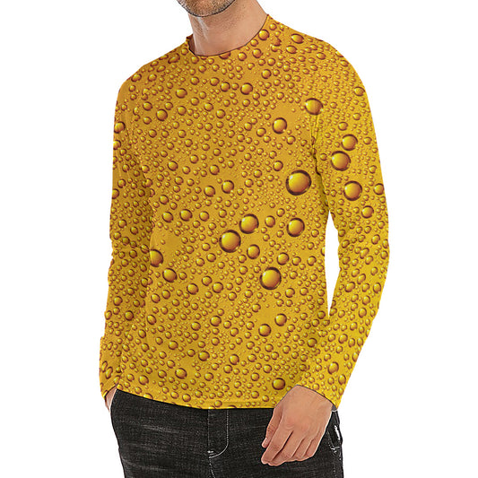 Water Drops On Beer Print Men's Long Sleeve Rash Guard