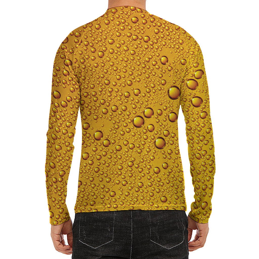 Water Drops On Beer Print Men's Long Sleeve Rash Guard