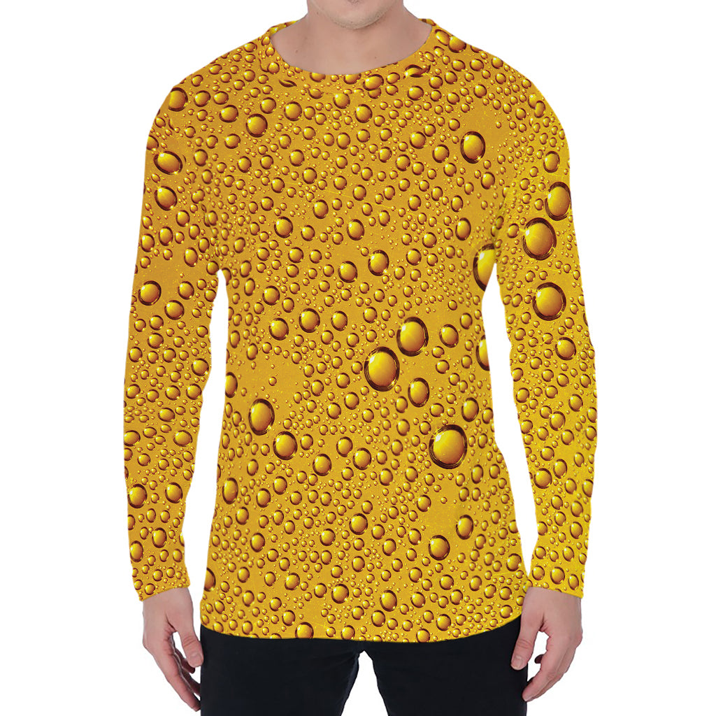 Water Drops On Beer Print Men's Long Sleeve T-Shirt