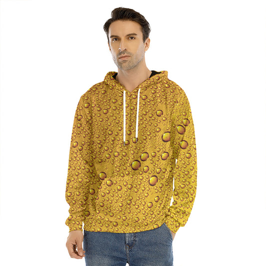 Water Drops On Beer Print Men's Velvet Pullover Hoodie