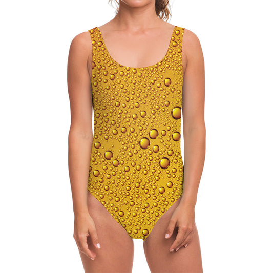 Water Drops On Beer Print One Piece Swimsuit