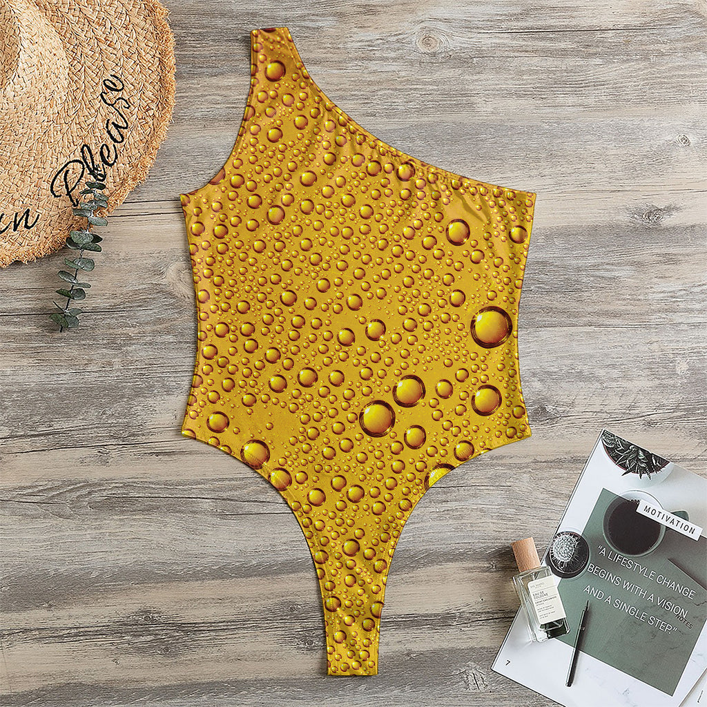Water Drops On Beer Print One Shoulder Bodysuit