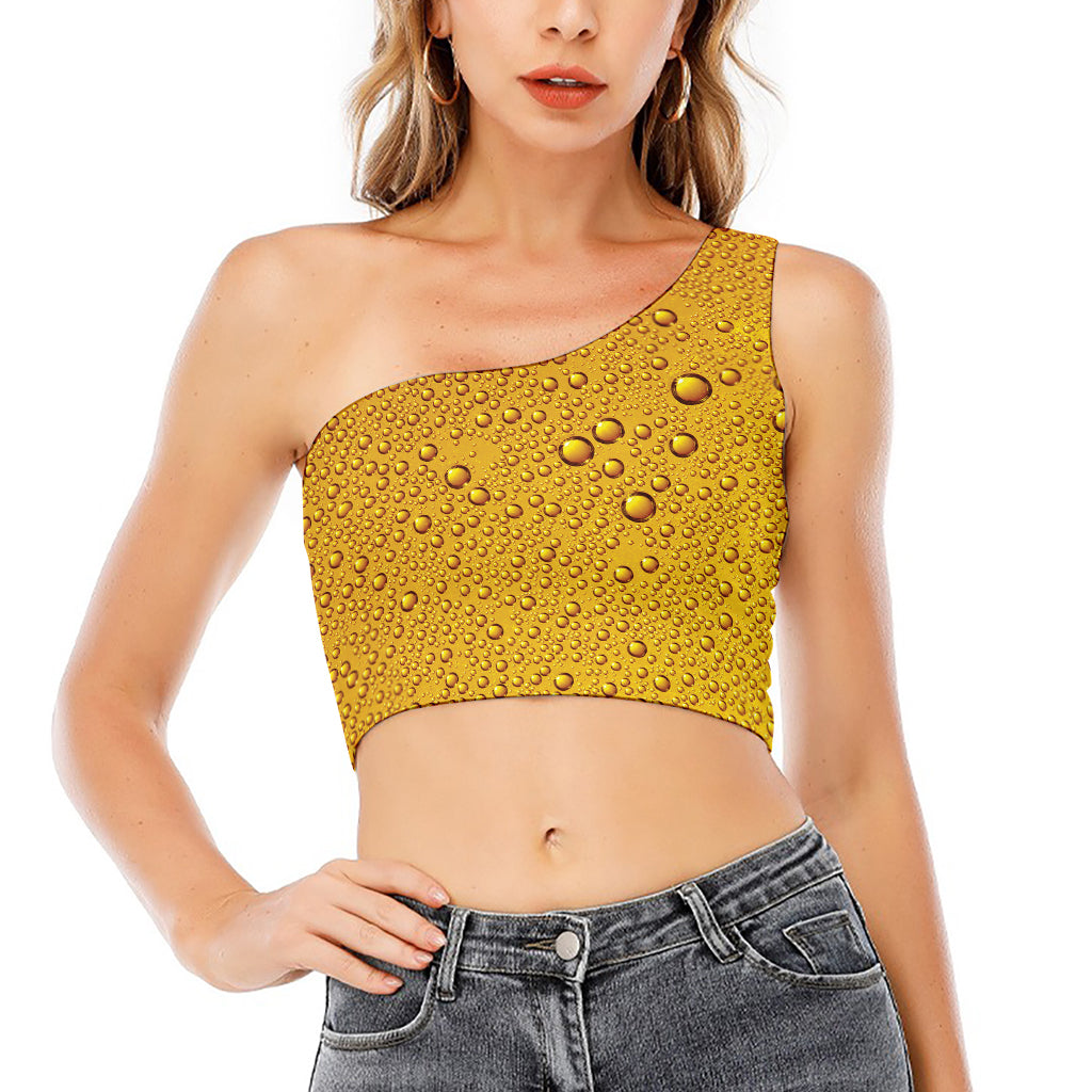 Water Drops On Beer Print One Shoulder Crop Top