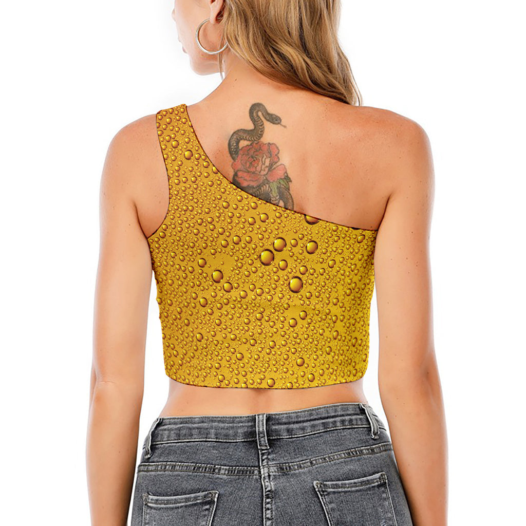 Water Drops On Beer Print One Shoulder Crop Top