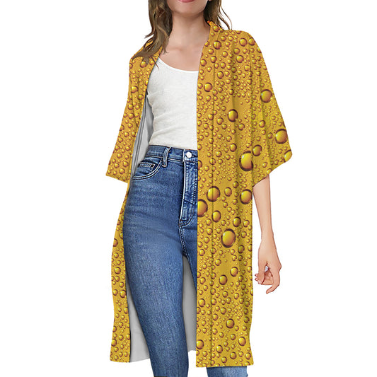 Water Drops On Beer Print Open Front Beach Cover Up