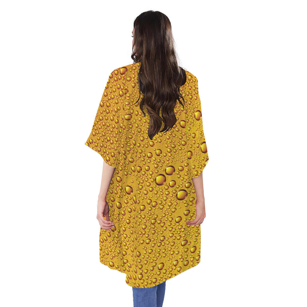Water Drops On Beer Print Open Front Beach Cover Up