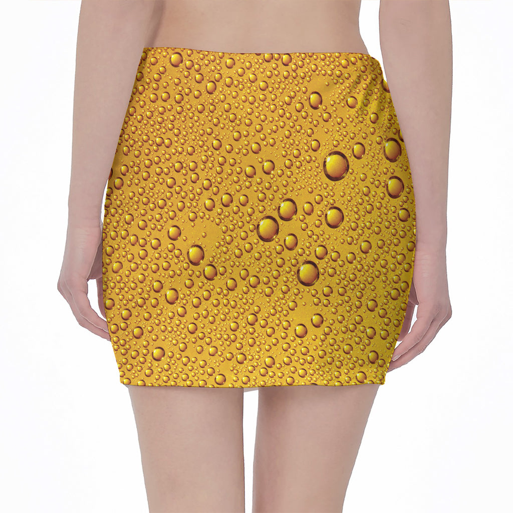 Water Drops On Beer Print Pencil Mini Skirt