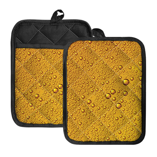 Water Drops On Beer Print Pot Holders With Pocket