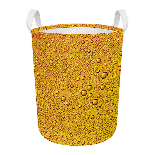 Water Drops On Beer Print Round Laundry Basket