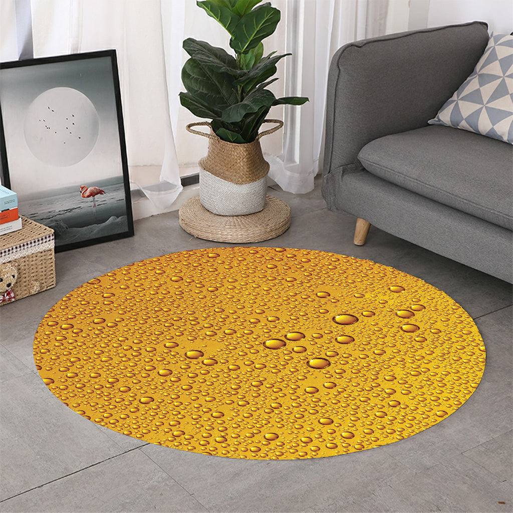 Water Drops On Beer Print Round Rug