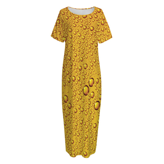 Water Drops On Beer Print Short Sleeve Long Nightdress