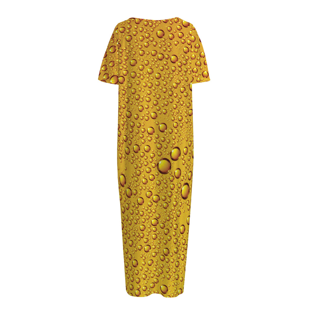 Water Drops On Beer Print Short Sleeve Long Nightdress