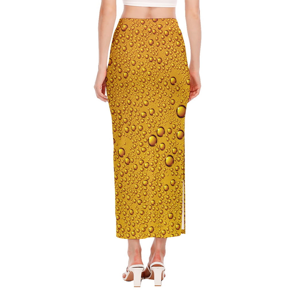 Water Drops On Beer Print Side Slit Maxi Skirt
