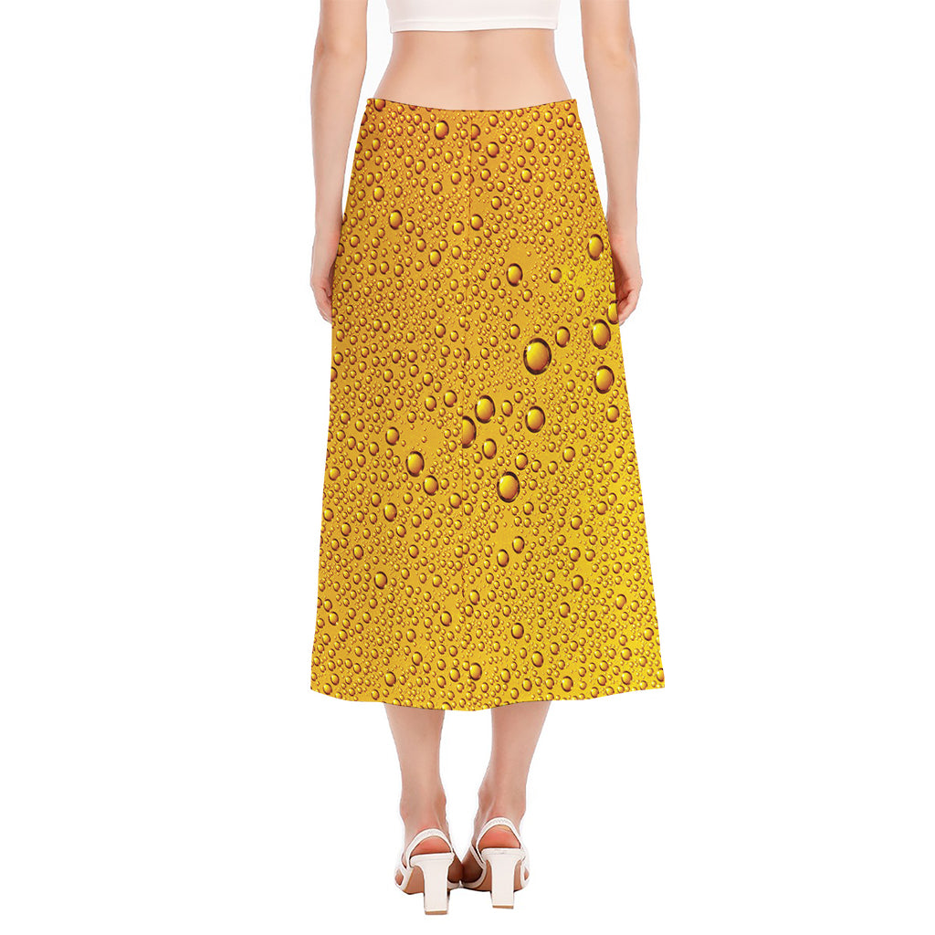 Water Drops On Beer Print Side Slit Midi Skirt