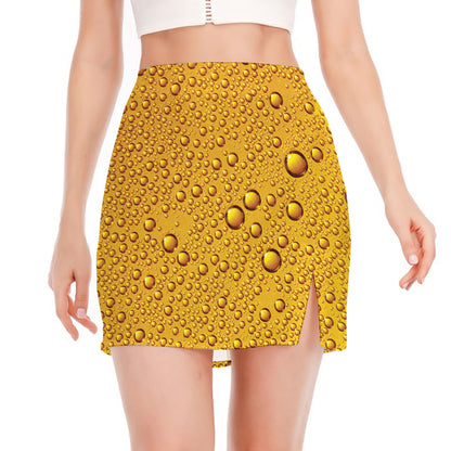 Water Drops On Beer Print Side Slit Mini Skirt