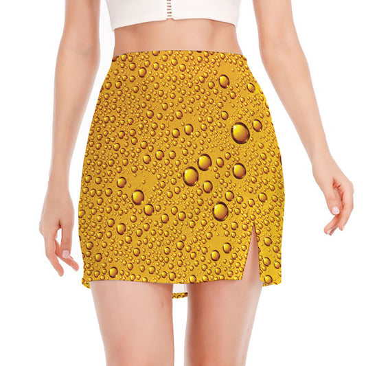 Water Drops On Beer Print Side Slit Mini Skirt