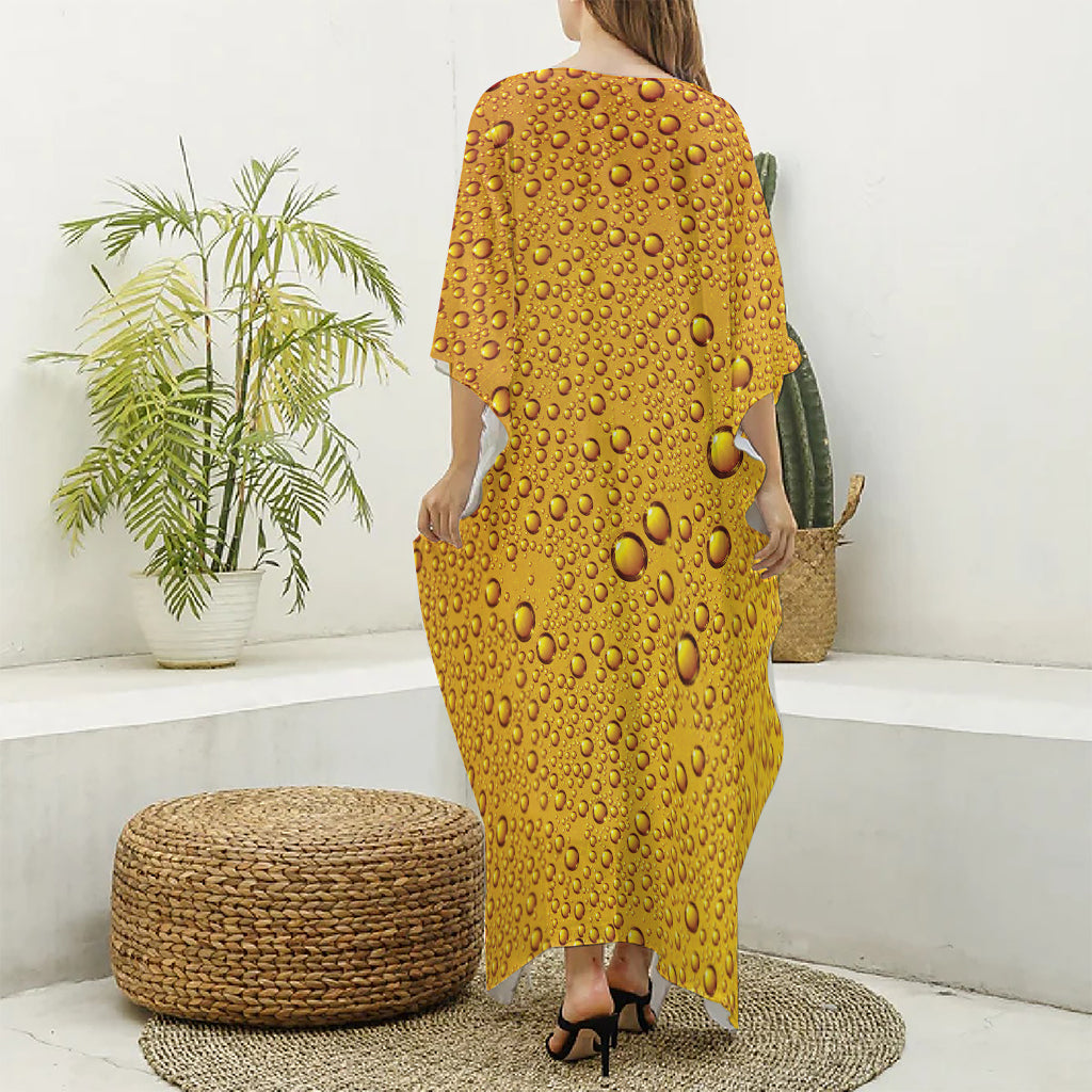 Water Drops On Beer Print Silk V-Neck Kaftan Dress
