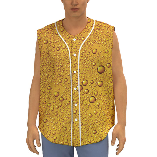 Water Drops On Beer Print Sleeveless Baseball Jersey
