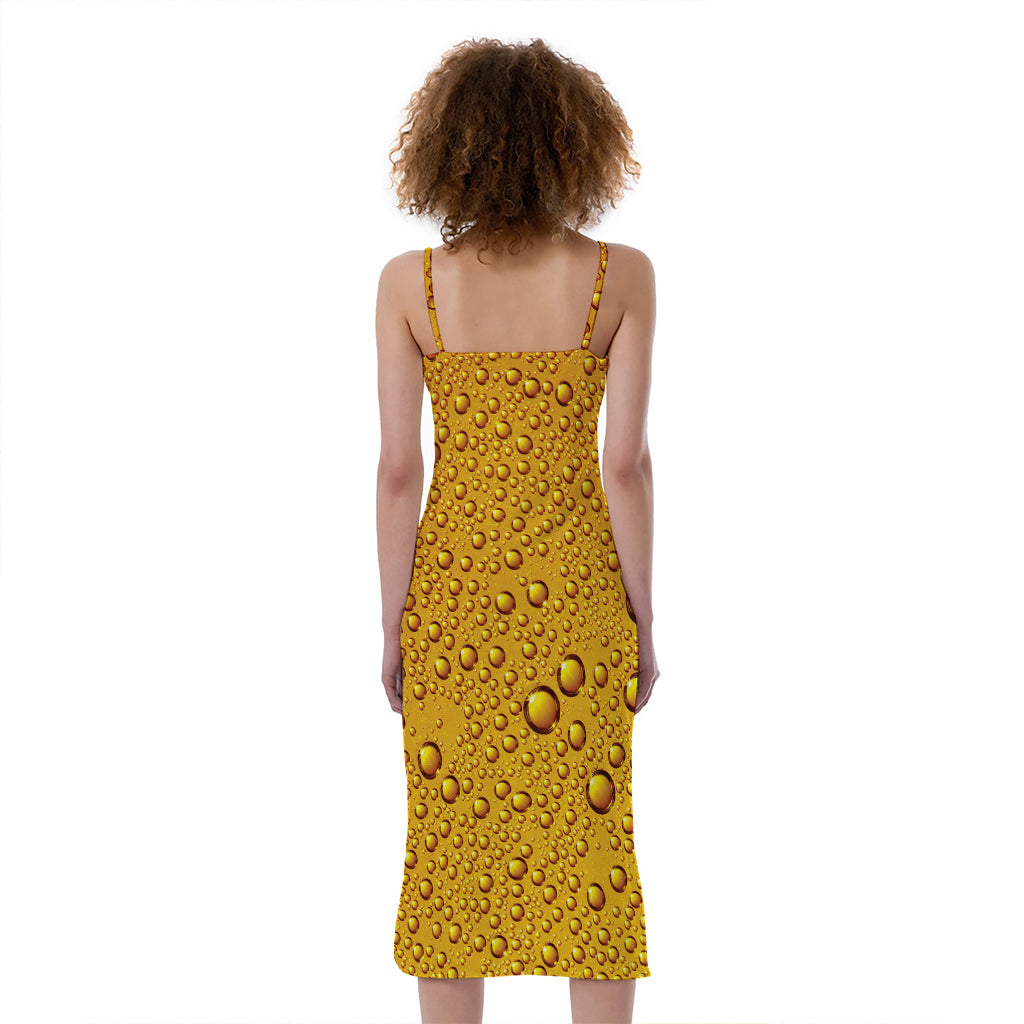 Water Drops On Beer Print Slim Fit Midi Cami Dress