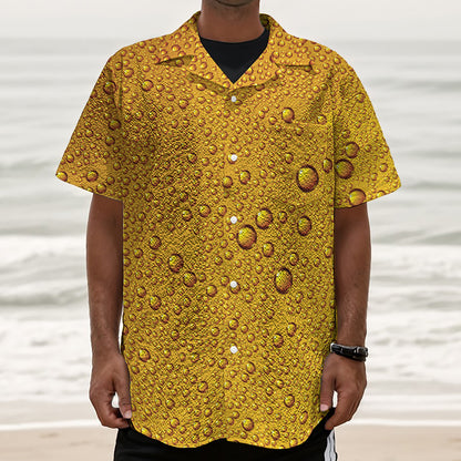 Water Drops On Beer Print Textured Short Sleeve Shirt