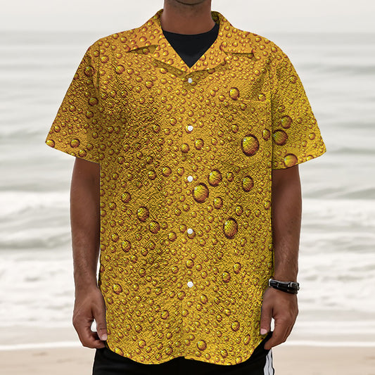 Water Drops On Beer Print Textured Short Sleeve Shirt