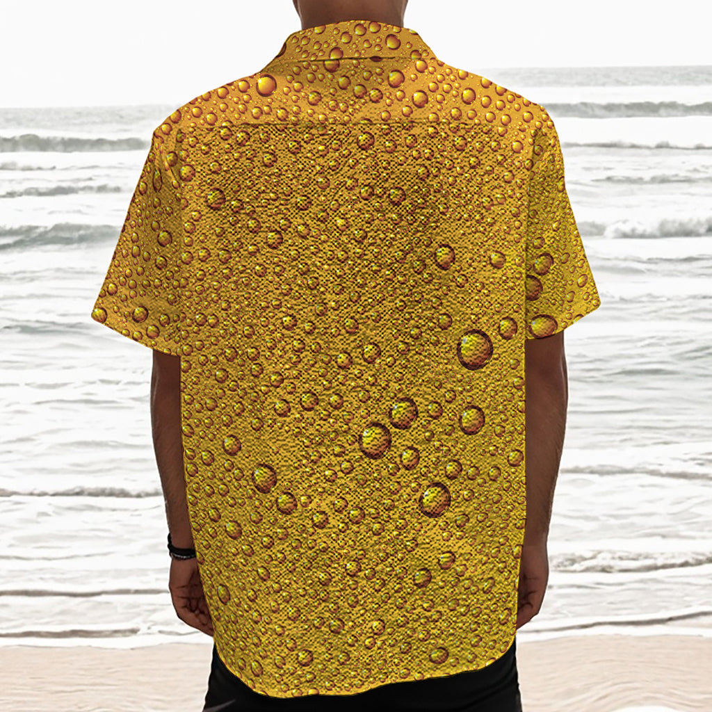 Water Drops On Beer Print Textured Short Sleeve Shirt