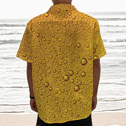 Water Drops On Beer Print Textured Short Sleeve Shirt