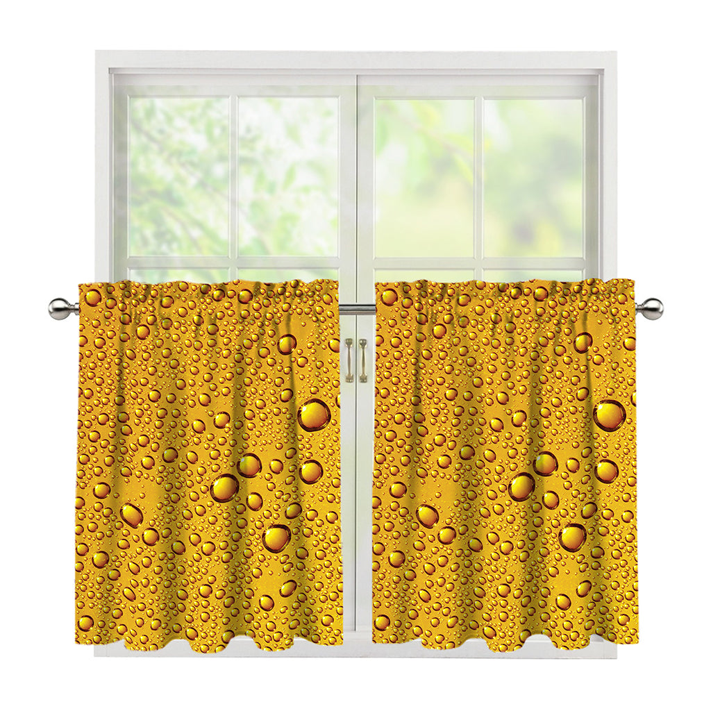Water Drops On Beer Print Tier Curtains