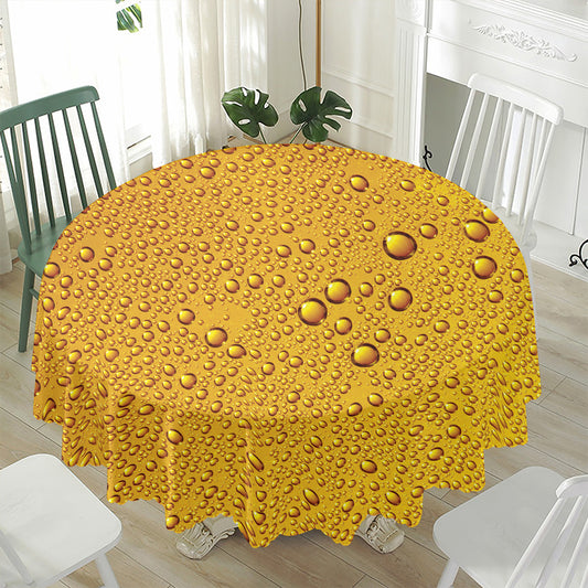 Water Drops On Beer Print Waterproof Round Tablecloth