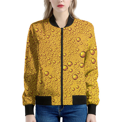 Water Drops On Beer Print Women's Bomber Jacket
