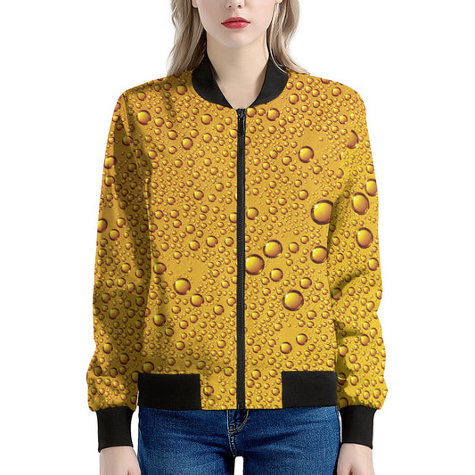 Water Drops On Beer Print Women's Bomber Jacket