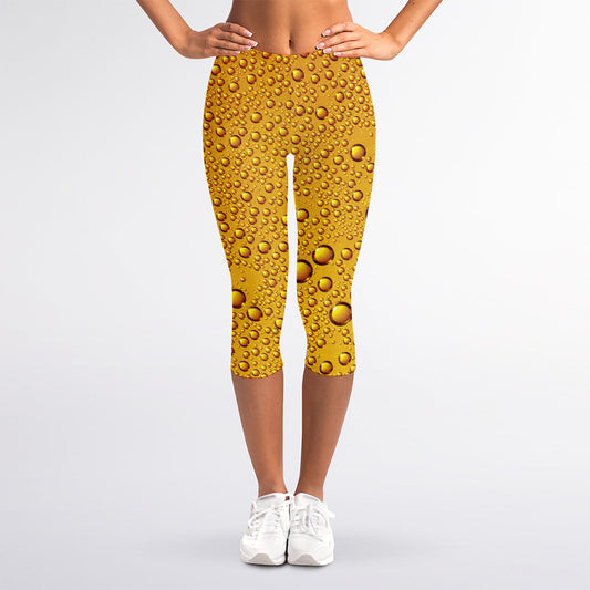 Water Drops On Beer Print Women's Capri Leggings
