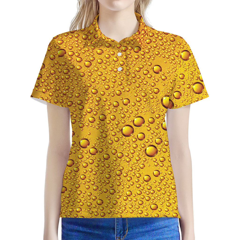 Water Drops On Beer Print Women's Polo Shirt