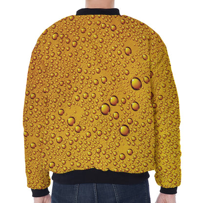 Water Drops On Beer Print Zip Sleeve Bomber Jacket