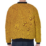 Water Drops On Beer Print Zip Sleeve Bomber Jacket