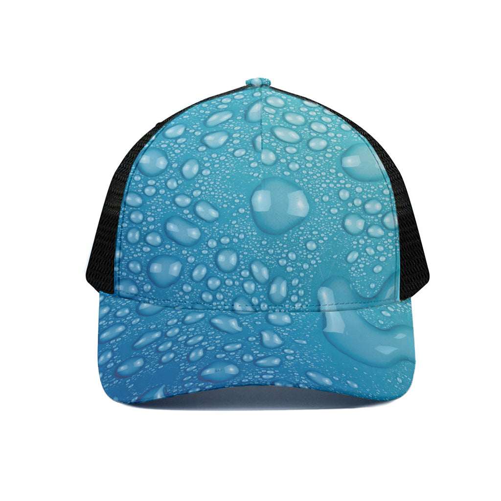 Water Drops Print Black Mesh Trucker Cap