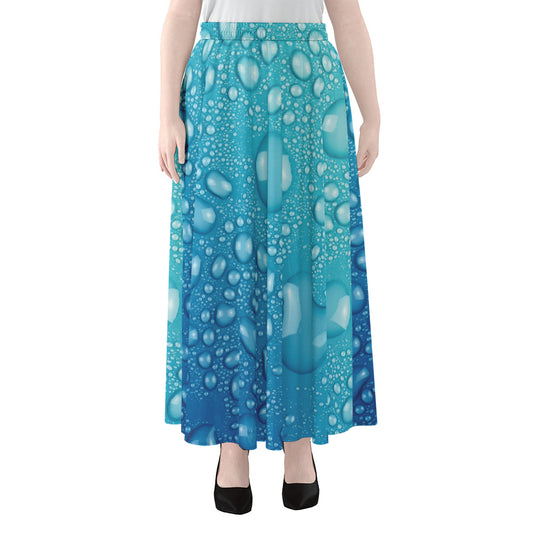 Water Drops Print Chiffon Maxi Skirt