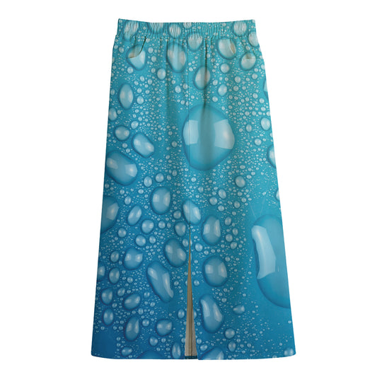 Water Drops Print Cotton Front Slit Maxi Skirt