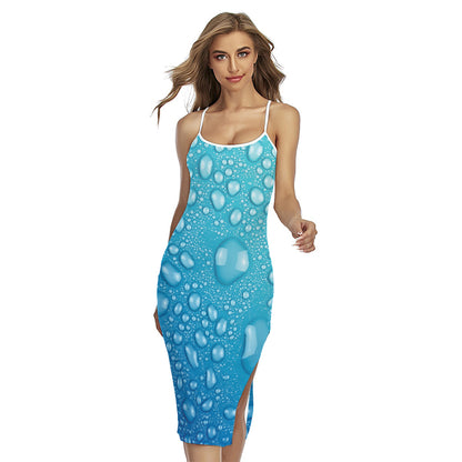 Water Drops Print Cross Back Cami Dress