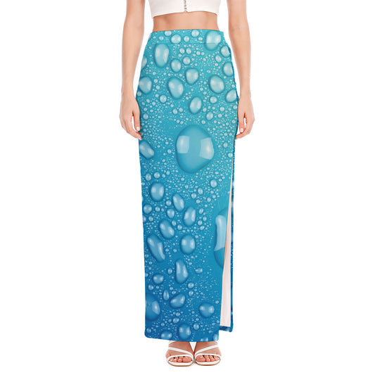 Water Drops Print High Slit Maxi Skirt