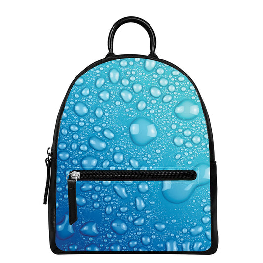 Water Drops Print Leather Backpack