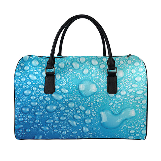 Water Drops Print Leather Duffle Bag